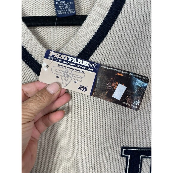 Phat‎ Farm Vintage Logo Letterman Style Mens V Neck Size XL Sweater Stone Wool - Picture 8 of 13